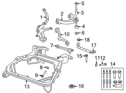 2007 Ford Fusion Front Suspension Components, Lower Control Arm, Upper Control Arm, Stabilizer Bar Support Bar Diagram for 7E5Z-5874-B