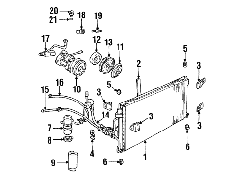 1999 Ford Crown Victoria A/C Condenser, Compressor & Lines Core Assembly Diagram for F4XY-19D701-A