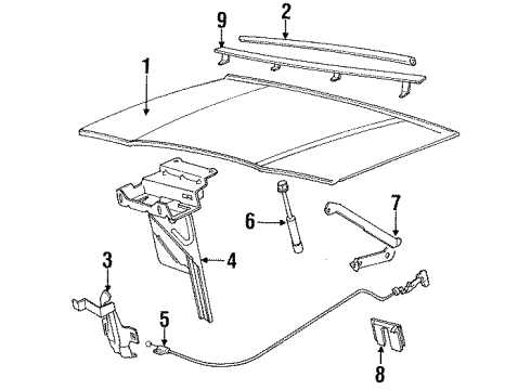 1991 Lincoln Town Car Hood & Components, Exterior Trim Lock Diagram for F1VY-16700-A