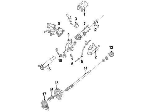 1987 Ford Taurus Steering Column Housing & Components, Shaft & Internal Components, Shroud, Switches & Levers Cylinder & Keys Diagram for E6DZ11582A