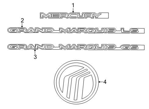 2005 Mercury Grand Marquis Exterior Trim - Trunk Lid Emblem Diagram for 3W3Z-5443504-AA