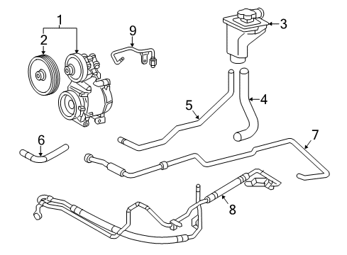 2000 Lincoln LS P/S Pump & Hoses, Steering Gear & Linkage Pressure Hose Diagram for XW4Z-3A719-BA