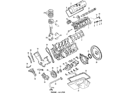 1996 Lincoln Town Car Engine Parts, Mounts, Cylinder Head & Valves, Camshaft & Timing, Oil Pan, Oil Pump, Crankshaft & Bearings, Pistons, Rings & Bearings Front Mount Diagram for F4VY6038B
