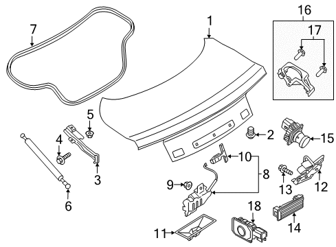 2019 Ford Mustang Trunk Trunk Lid Diagram for FR3Z-6340110-A