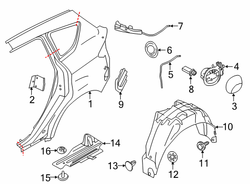 2017 Ford C-Max Quarter Panel & Components Latch Diagram for DM5Z-9928610-A