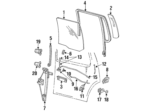 1992 Ford Explorer Rear Door Glass & Hardware, Lock & Hardware Latch Assembly Diagram for F77Z-7826412-B