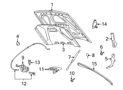 2004 Mercury Grand Marquis Hood & Components Hood Diagram for 6W7Z-16612-A
