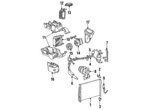 1995 Ford Taurus Condenser, Compressor & Lines, Evaporator & Heater Components Pulley Diagram for E43Z-19D784-A