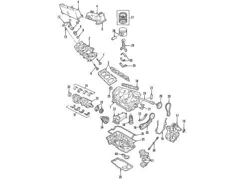 2003 Ford Explorer Engine Parts, Mounts, Cylinder Head & Valves, Camshaft & Timing, Oil Cooler, Oil Pan, Oil Pump, Balance Shafts, Crankshaft & Bearings, Pistons, Rings & Bearings Head Gasket Diagram for 7L5Z-6051-B