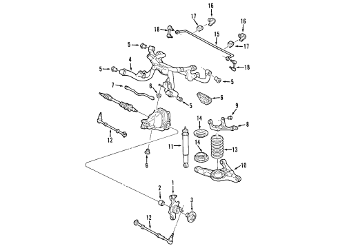 1999 Ford Mustang Rear Suspension Components, Lower Control Arm, Upper Control Arm, Stabilizer Bar Bushings Diagram for XR3Z-3069-AA