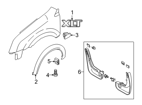 2010 Ford Transit Connect Exterior Trim - Fender Mud Guard Diagram for 2T1Z-16A550-A