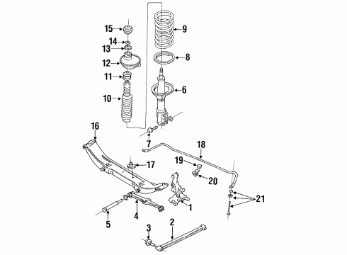 1993 Ford Escort Rear Suspension Components, Lower Control Arm, Stabilizer Bar Coil Spring Diagram for FOCZ-5560-A