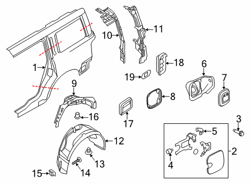 2018 Ford Flex Quarter Panel & Components Reinforce Bracket Diagram for YL8Z-16390-AA