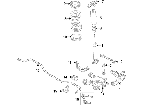2016 Ford Mustang Rear Suspension Components, Lower Control Arm, Upper Control Arm, Stabilizer Bar Upper Mount Diagram for FR3Z-18A161-A