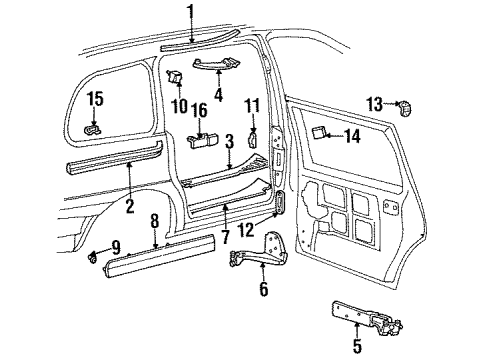 1998 Ford Windstar Door Hardware Track Shield Retainer Diagram for -N807706-S