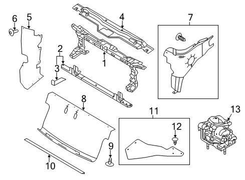 2014 Ford F-150 Radiator Support Lower Tie Bar Lower Bracket Diagram for 2L1Z-78101C38-CA