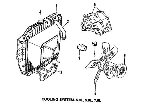 1990 Ford E-350 Econoline Cooling System, Radiator, Water Pump, Cooling Fan Water Pump Diagram for FOTZ-8501-E