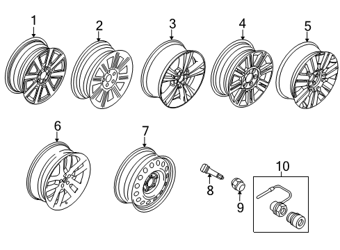 2008 Lincoln MKX Wheels Wheel, Alloy Diagram for 8A1Z-1007-E