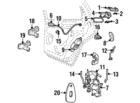 1998 Lincoln Continental Rear Door - Lock & Hardware Latch Assembly Diagram for F5OY54264B53A