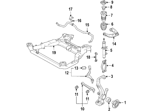 2009 Ford Fusion Front Suspension Components, Lower Control Arm, Upper Control Arm, Stabilizer Bar Stabilizer Link Diagram for 3M8Z-5K483-R