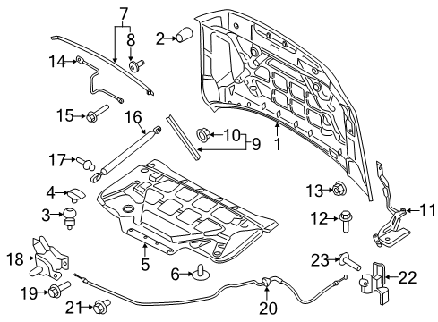 2020 Ford F-150 Hood & Components Release Cable Diagram for FL3Z-16916-B