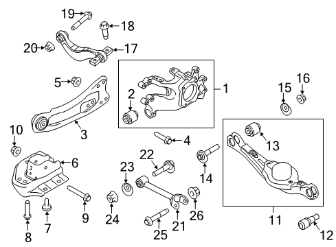 2011 Ford Edge Rear Suspension Components, Lower Control Arm, Upper Control Arm, Stabilizer Bar Lower Control Arm Outer Bushing Diagram for BT4Z-5A638-A