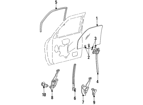 1996 Ford Ranger Door & Components Run Channel Retainer Diagram for 8L5Z-10222A00-A