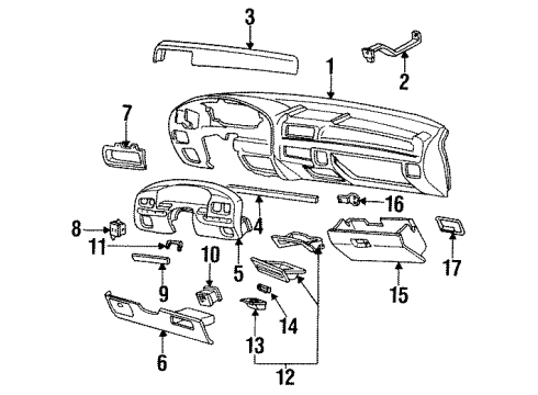 1996 Ford F-250 Instrument Panel Cluster Bezel Diagram for F4TZ-15044D70-A