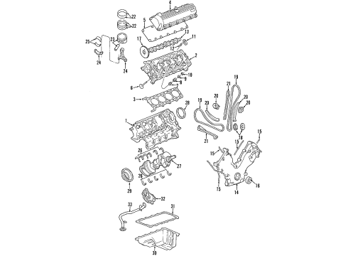 1997 Ford F-250 Engine Parts, Mounts, Cylinder Head & Valves, Camshaft & Timing, Oil Pan, Oil Pump, Crankshaft & Bearings, Pistons, Rings & Bearings Front Mount Diagram for F75Z6038MA