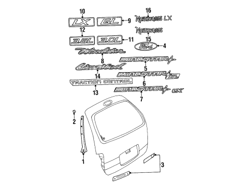 1998 Ford Windstar Exterior Trim - Lift Gate Pillar Molding Retainer Diagram for D7VY-6050074-A