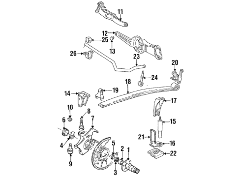 1995 Ford F-250 Front Suspension Components, Stabilizer Bar & Components Shock Lower Bracket Diagram for E2TZ-5458-A