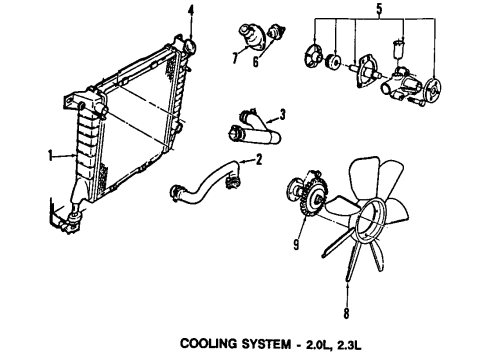 1990 Ford Ranger Cooling System, Radiator, Water Pump, Cooling Fan Thermostat Housing Diagram for FOTZ-8592-B