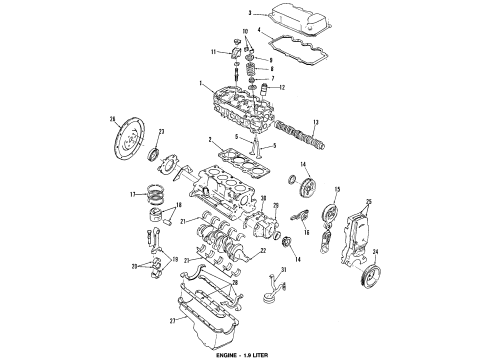 1991 Ford Escort Engine Parts, Mounts, Cylinder Head & Valves, Camshaft & Timing, Oil Pan, Oil Pump, Crankshaft & Bearings, Pistons, Rings & Bearings Valve Lifters Diagram for F3CZ-6500-A
