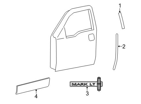 2007 Lincoln Mark LT Exterior Trim - Front Door Upper Molding Diagram for 5L3Z-1620555-AA