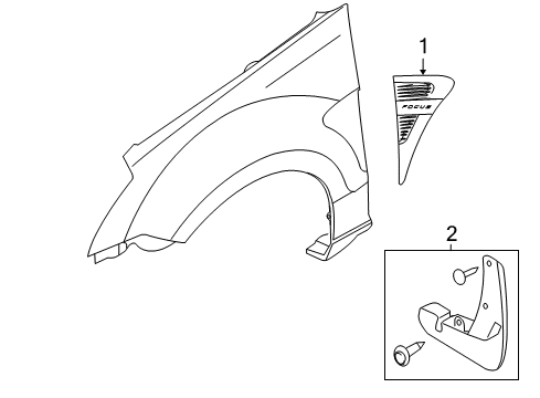 2008 Ford Focus Exterior Trim - Fender Mud Guard Diagram for 8S4Z-16A550-AA