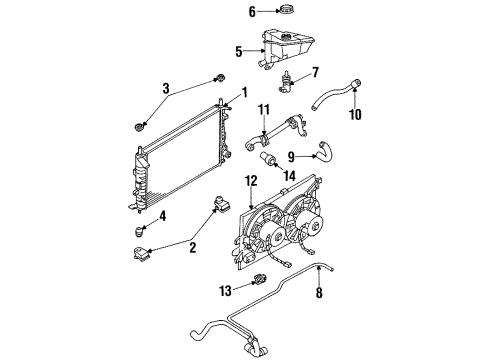 1998 Ford Contour Radiator & Components Reservoir Assembly Diagram for F8RZ-8A080-HA