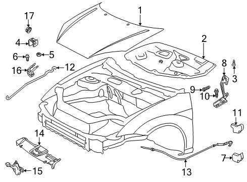 2003 Ford Focus Hood & Components Latch Diagram for 3S4Z-16700-AA