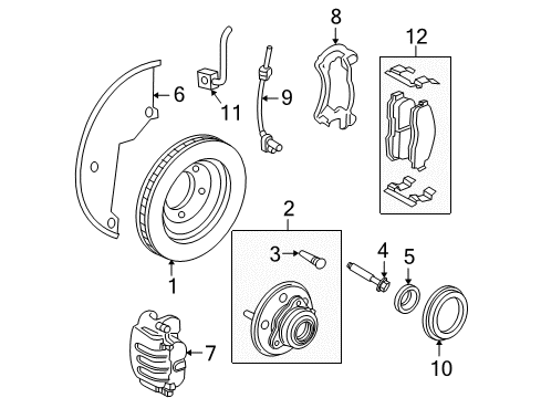 2003 Ford Explorer Brake Components Hub & Bearing Diagram for G2MZ-1104-AE