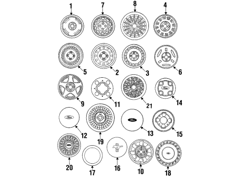 1987 Ford Mustang Wheels, Covers & Trim Wheel Cover Diagram for E1CY1130A