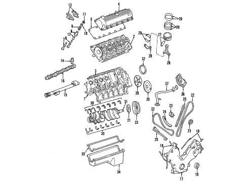 2003 Ford Excursion Engine Parts, Mounts, Cylinder Head & Valves, Camshaft & Timing, Oil Pan, Oil Pump, Balance Shafts, Crankshaft & Bearings, Pistons, Rings & Bearings Front Mount Diagram for 2C7Z-6038-AD