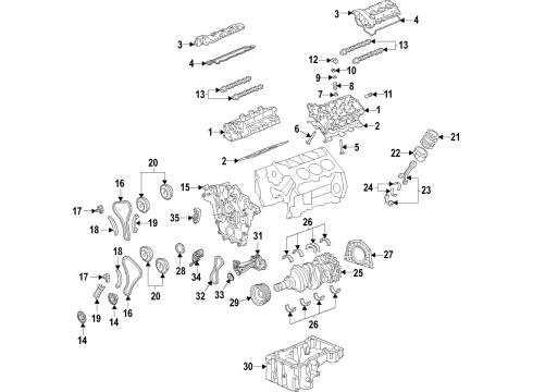2017 Ford F-150 Engine Parts, Mounts, Cylinder Head & Valves, Camshaft & Timing, Variable Valve Timing, Oil Cooler, Oil Pan, Oil Pump, Crankshaft & Bearings, Pistons, Rings & Bearings Bearing Diagram for FT4Z-6211-E