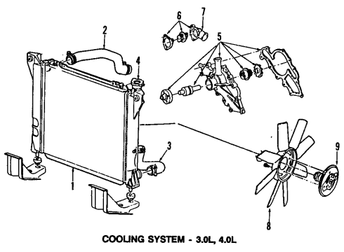 1990 Ford Aerostar Cooling System, Radiator, Water Pump, Cooling Fan Fan Blade Diagram for FOTZ-8600-A