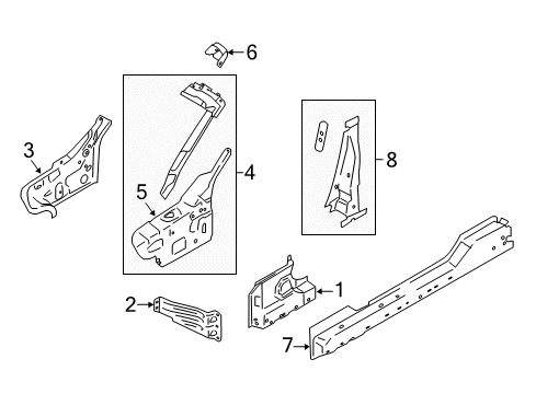 2015 Ford Mustang Hinge Pillar, Lock Pillar Weatherstrip Pillar Reinforcement Lower Reinforcement Diagram for GR3Z-6302542-A