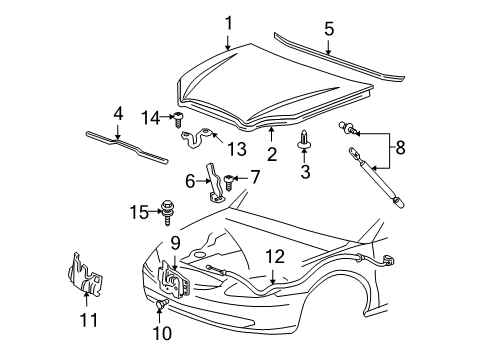 2004 Ford Taurus Hood & Components Latch Diagram for 5F1Z-16700-AA