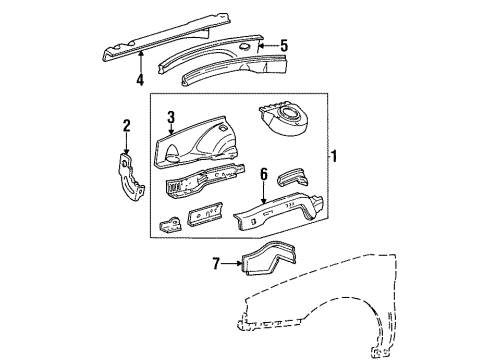 1996 Mercury Sable Structural Components & Rails Front Panel Diagram for F6DZ-16054-B