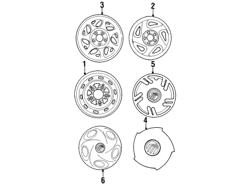 1996 Mercury Villager Wheels, Covers & Trim Wheel Nut Diagram for F4XY-1012-A