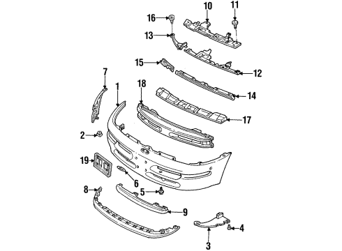 1993 Ford Probe Front Bumper Face Bar Diagram for F32Z17757A