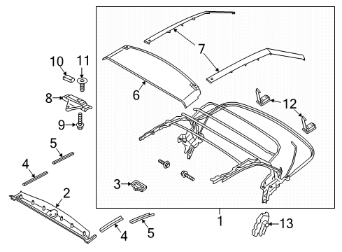 2016 Ford Mustang Convertible Top Retainer Diagram for FR3Z-76030A64-B