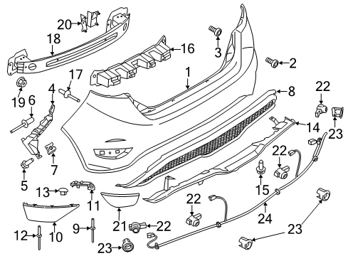 2014 Ford Fiesta Parking Aid Bumper Cover Diagram for D2BZ-17906-AA