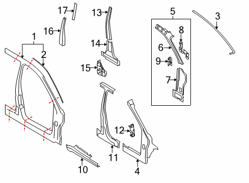 2008 Ford Focus Aperture Panel, Center Pillar, Hinge Pillar, Rocker Lower Reinforcement Diagram for 8S4Z-5402038-A